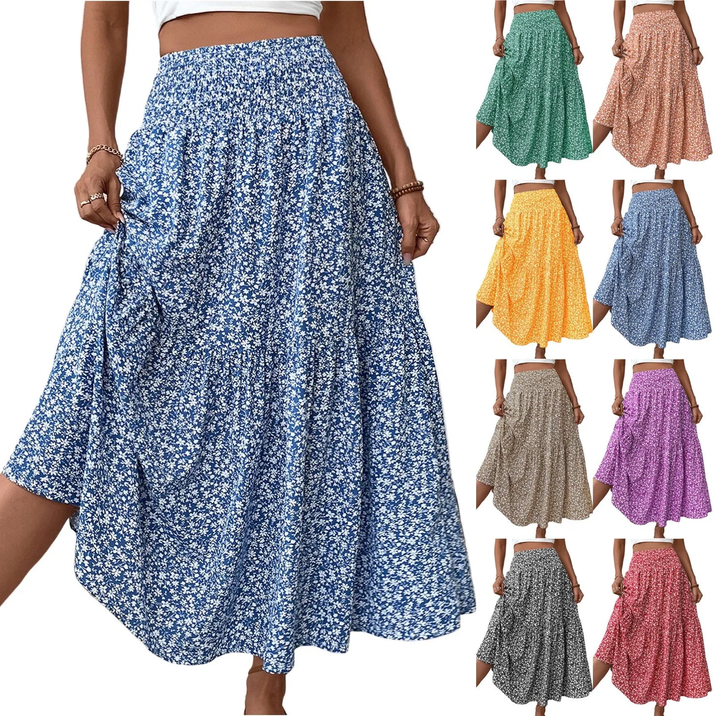 Jupe Plissée Motifs Floraux Taille Élastique Coupe A