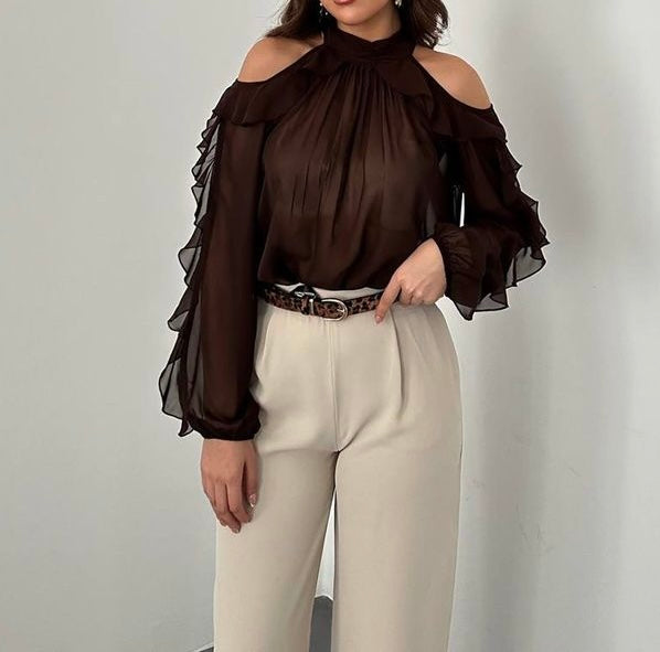 Chemisier transparent chocolat – Élégance subtile