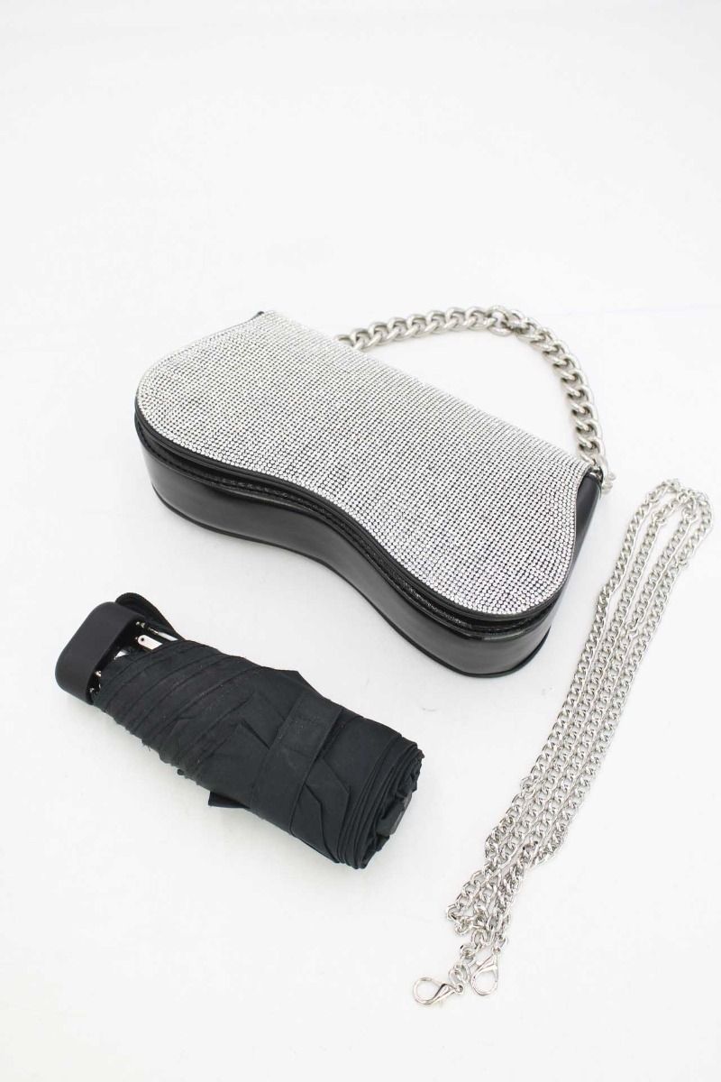 Sac pochette strass argenté - avec chaîne
