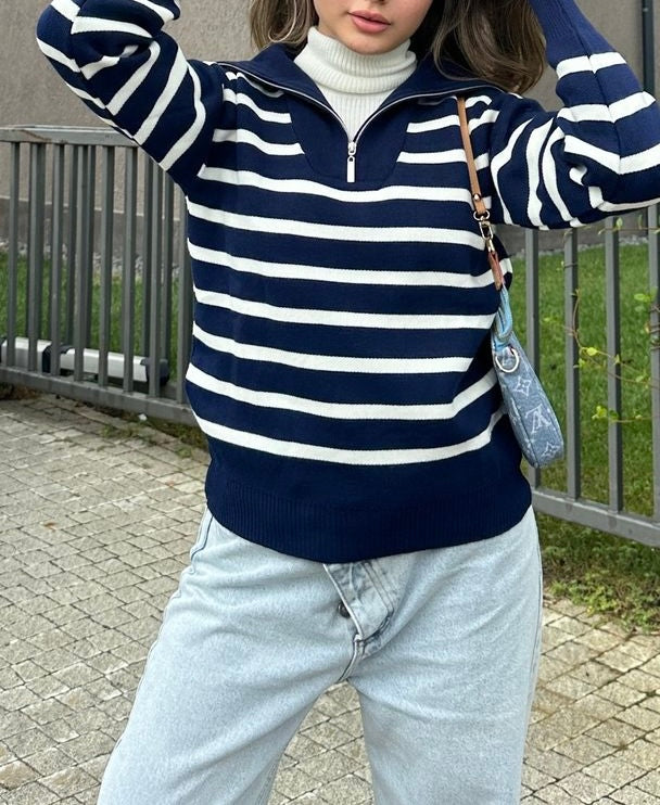Pull rayé col zippé