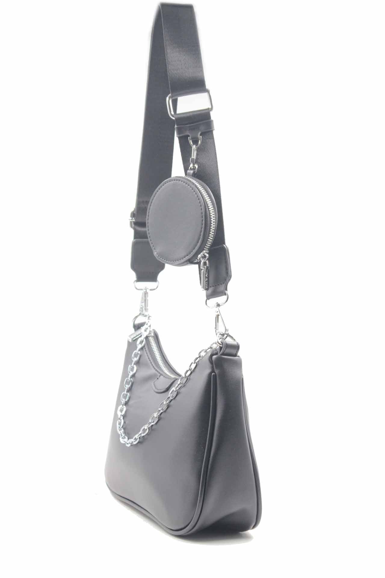 Sac bandoulière camel - chaîne argentée + pochette assortie