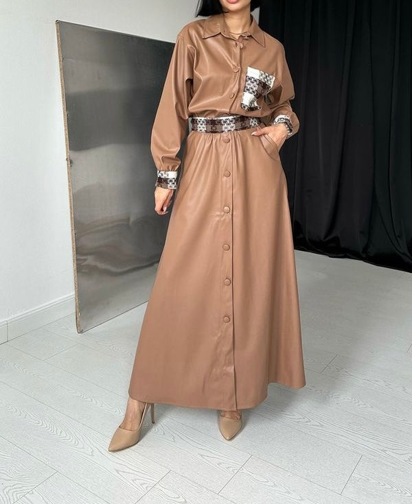 Ensemble camel en simili-cuir – Confort & prestance