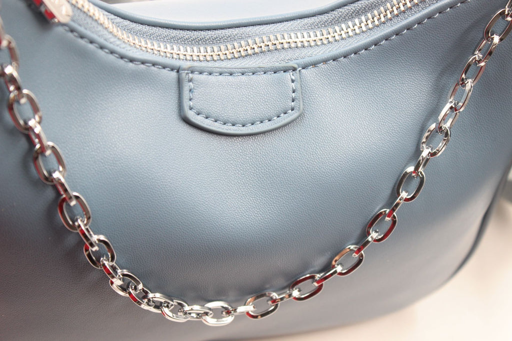 Sac bandoulière camel - chaîne argentée + pochette assortie