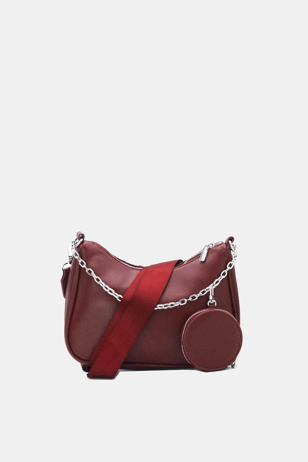 Sac bandoulière camel - chaîne argentée + pochette assortie