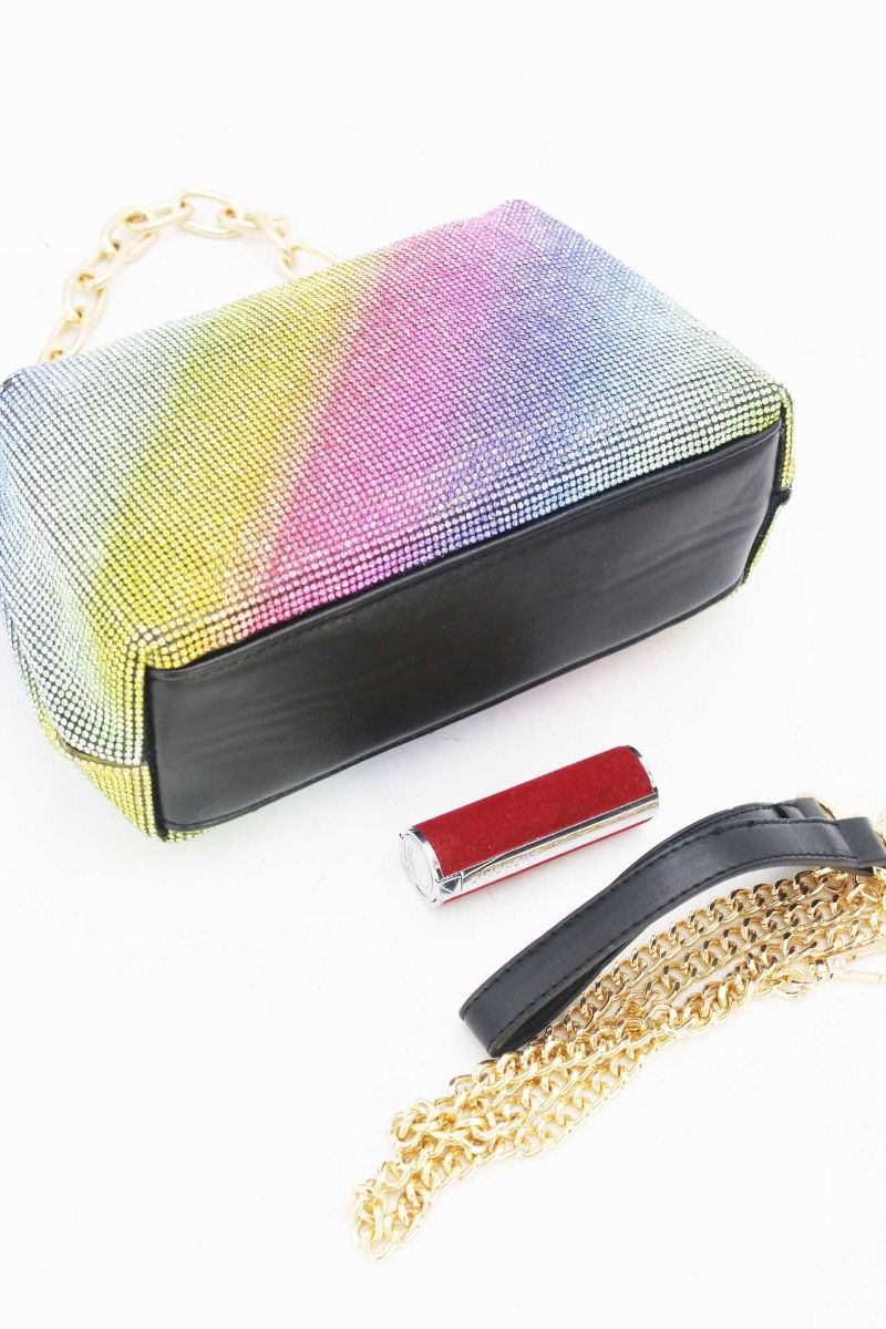 Sac à main strass multicolore - chaîne dorée