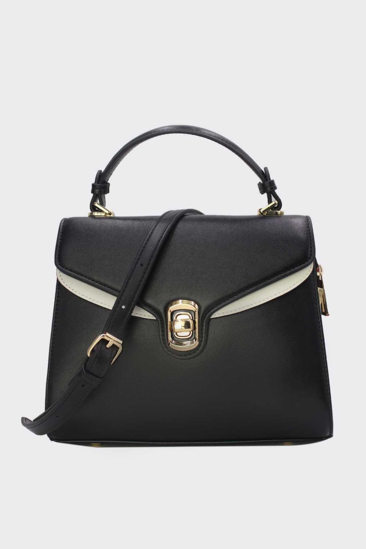 👜 Sac à main noir bi-matière – Détails contrastés