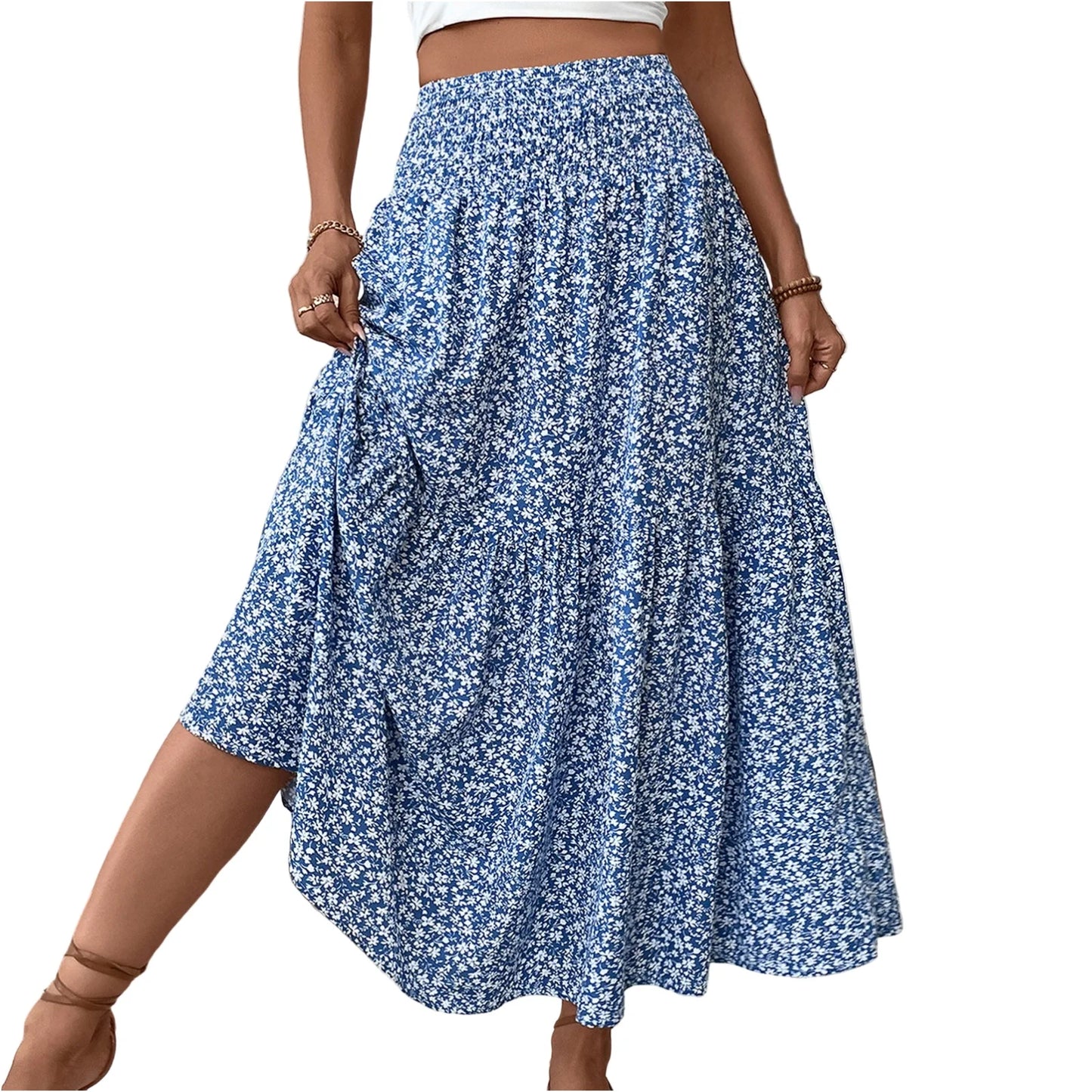Jupe Plissée Motifs Floraux Taille Élastique Coupe A