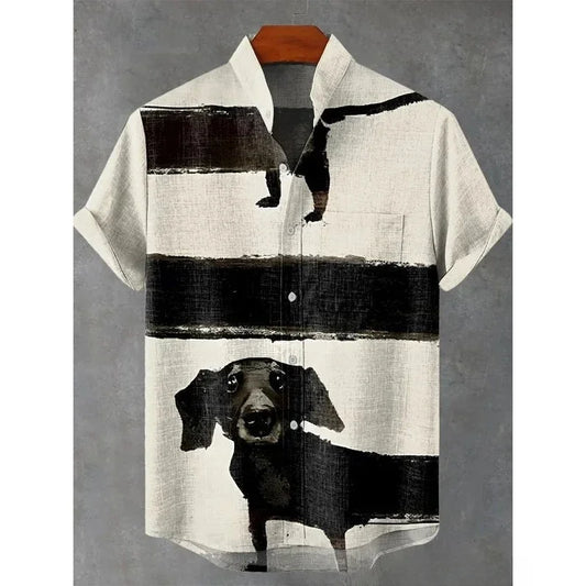 Chemise Hawaïenne Homme - Motif Teckel Noir Amusant