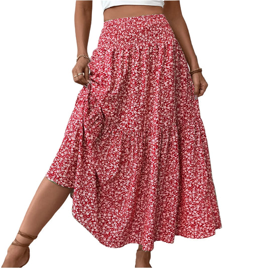 Jupe Plissée Motifs Floraux Taille Élastique Coupe A