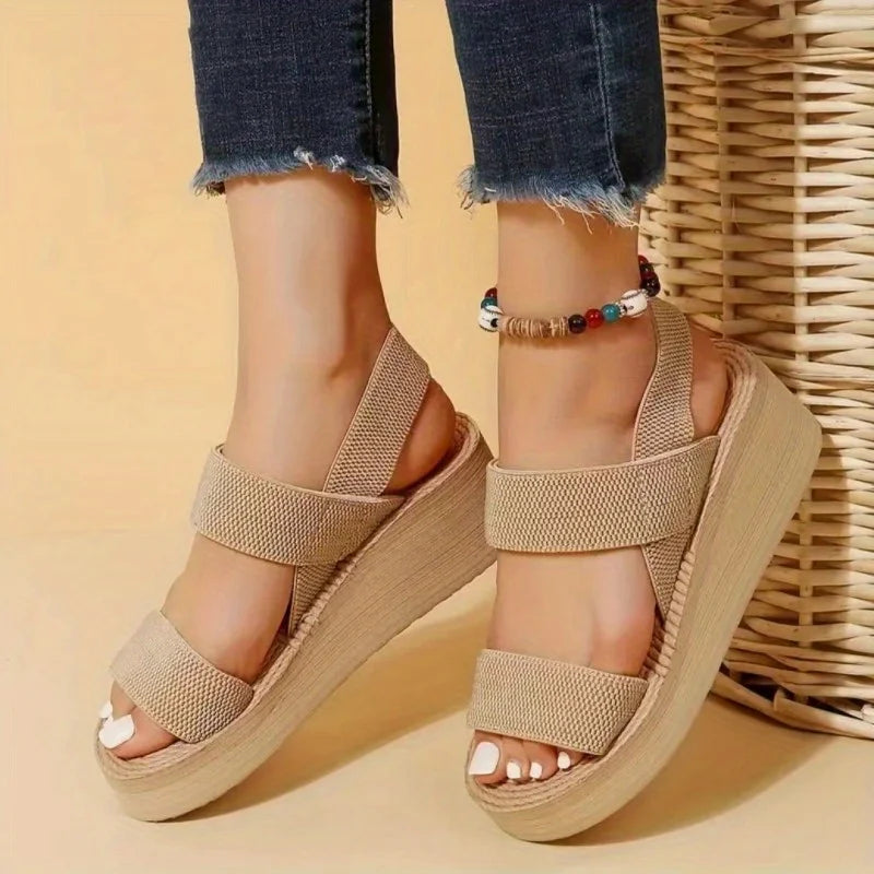 1 paire de sandales minimalistes compensées pour femmes, ouverture à l'orteil, semelle épaisse, plateforme, sandales casual, sangle à la cheville, sandales solid color