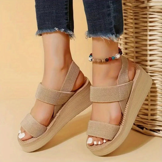 1 paire de sandales minimalistes compensées pour femmes, ouverture à l'orteil, semelle épaisse, plateforme, sandales casual, sangle à la cheville, sandales solid color